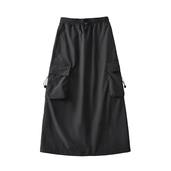 Npasoilc Skirts for Women Quick Dry Elastic Waist Drawstring A-Line Straight Casual Tight-Fit Wrap Hip Mid-Length Cargo Skirt with Pockets