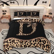 Homewish Fashion Initial Letter Queen Comforter Set, Chic Monogrammed D Bedding Sets, Kawaii Cheetah Bowknot Reversible Bedding Comforter Set, Lightweight Room Decor, 3-Piece