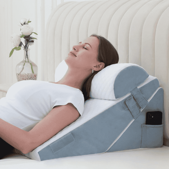 3Pcs Orthopedic Bed Wedge Pillow for Sleeping, Adjustable 9&12 Inch Memory Foam Wedge Pillow Post Surgery or Back, Neck and Knee Support