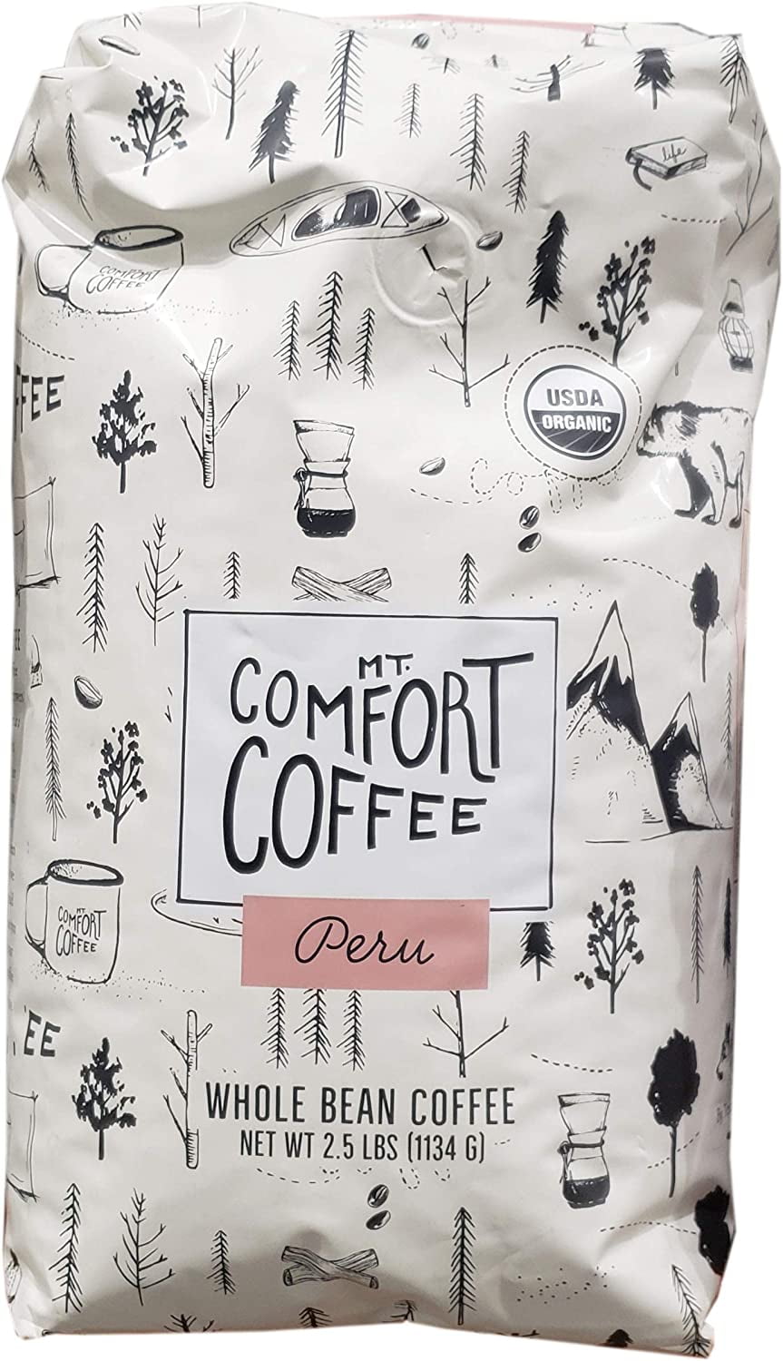 Mt. Comfort Coffee Roasted Whole Bean Organic Peru Blend, 2.5 Pounds