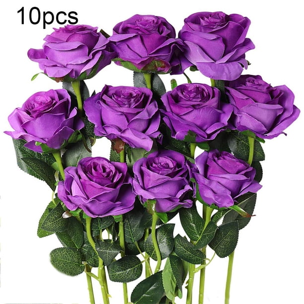 Simulación de flor de rosa artificial, decoración floral, oficina en casa, tela de boda, flor falsa, púrpura 10 Piezas kenally HA8916-03B