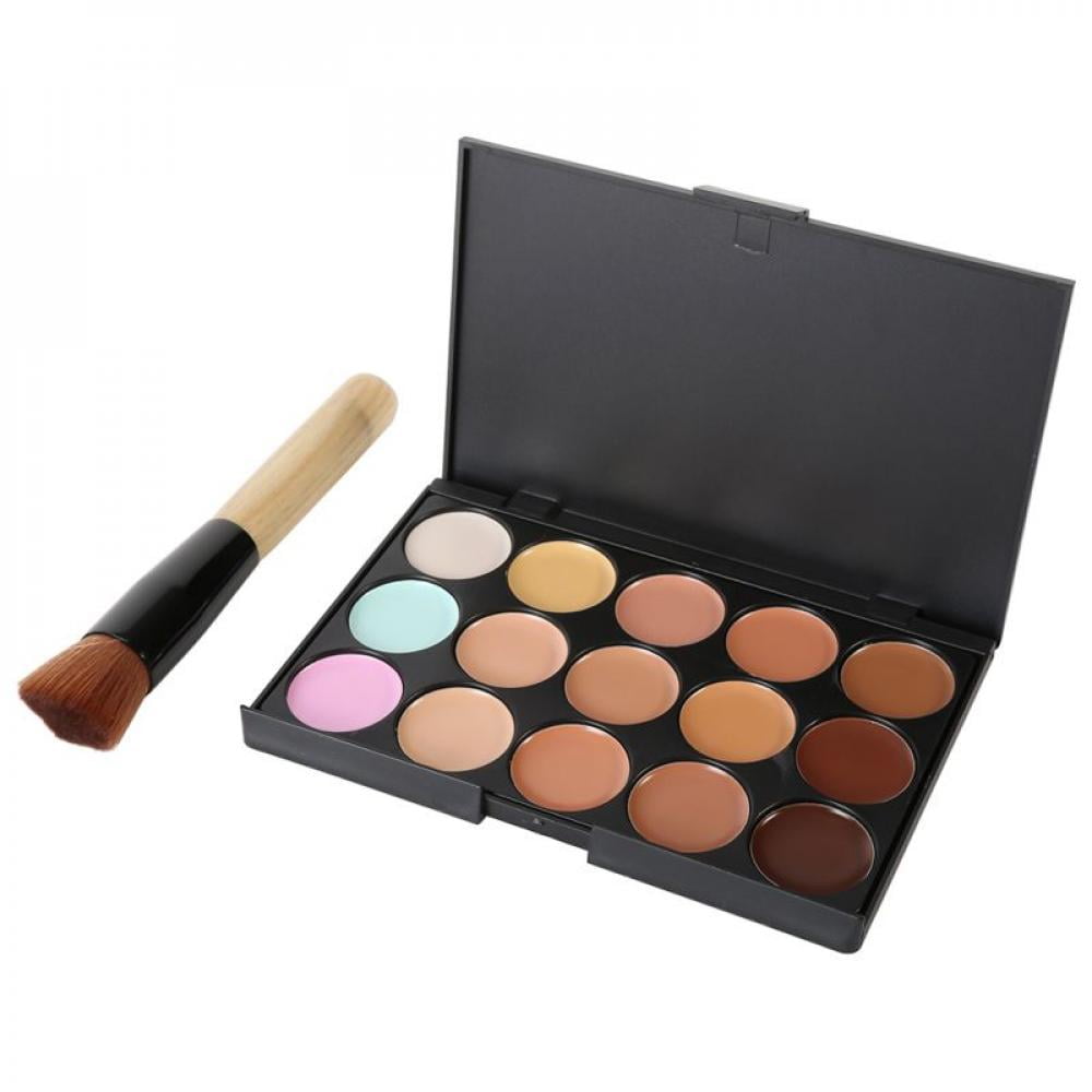 Clearance Concealer Palette, 15 Colors Makeup Cream Facial Camouflage Concealer Palette with Sponge Puff Oval & Brush for Gift -