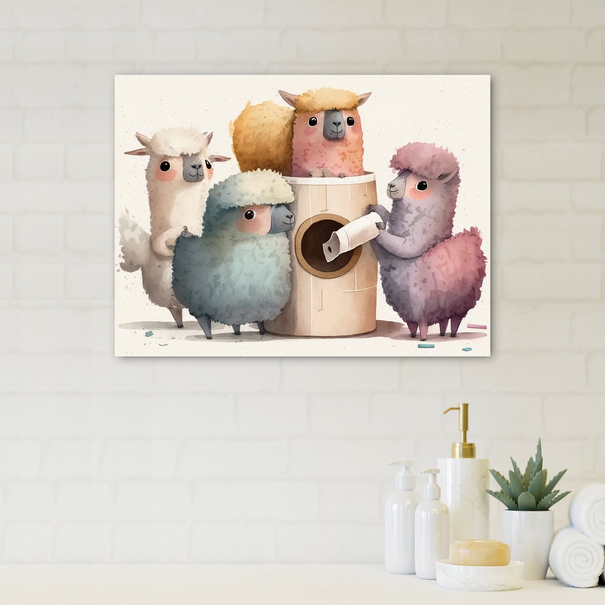 Designart Llama'S Building A Tower Of Toilet Paper Canvas Wall Art