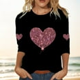 thumbnail image 3 of Ladies Tops And Blouses 3/4 Sleeved Fashion Sequin Print Pullover Loose Round Neck Street T Shirt Top Womens Tops, 3 of 3