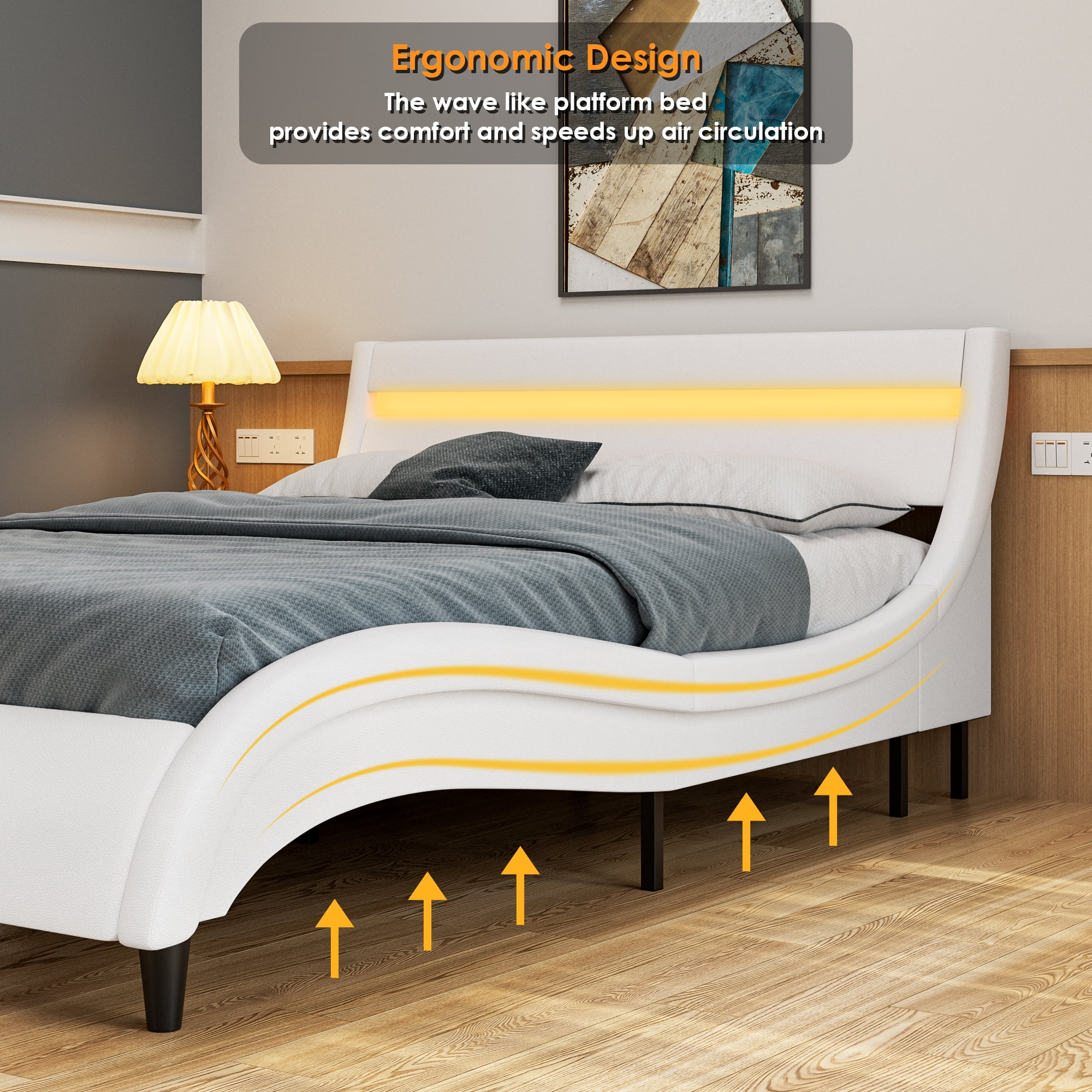 Buy Homfa Full Size Bed Frame, 16 Colors Led Wooden Platform Bed Frame
