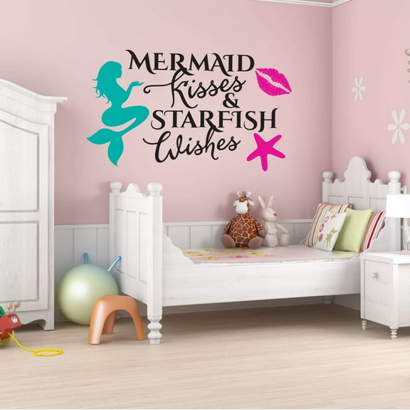 Lips Starfish Mermaid Fish Wishes Mermaids Vibes Seahorse Statfish Princess Fish Starfish Queen Sweet Dreams Bedtime Unicorn Lovely Dream Holiday Decorating Wall Decal Sticker - Size: 10 In X 6 In