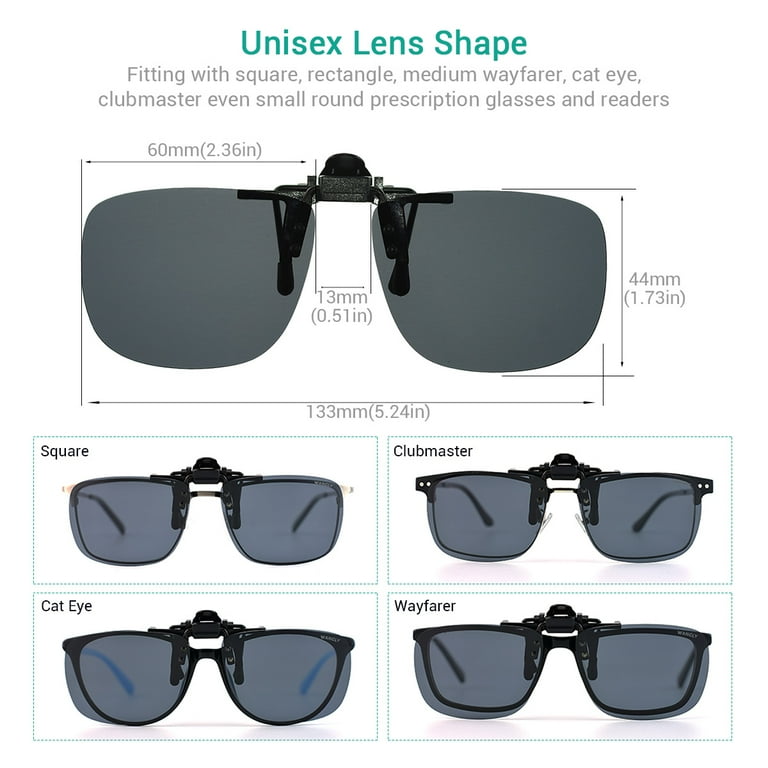 WANGLY Polarized UV400 Unisex Men and Women Flip Up Clip On Sunglasses Fit Over Prescription and Reading Glasses Frames Medium size Gray Lens