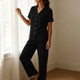thumbnail image 4 of Maplenight Cotton Pajamas for Women Set 2 Piece Lounge Set Button Down Short Sleeve Top and Drawstring Long Pants Casual Sleepwear Nightwear, 4 of 7