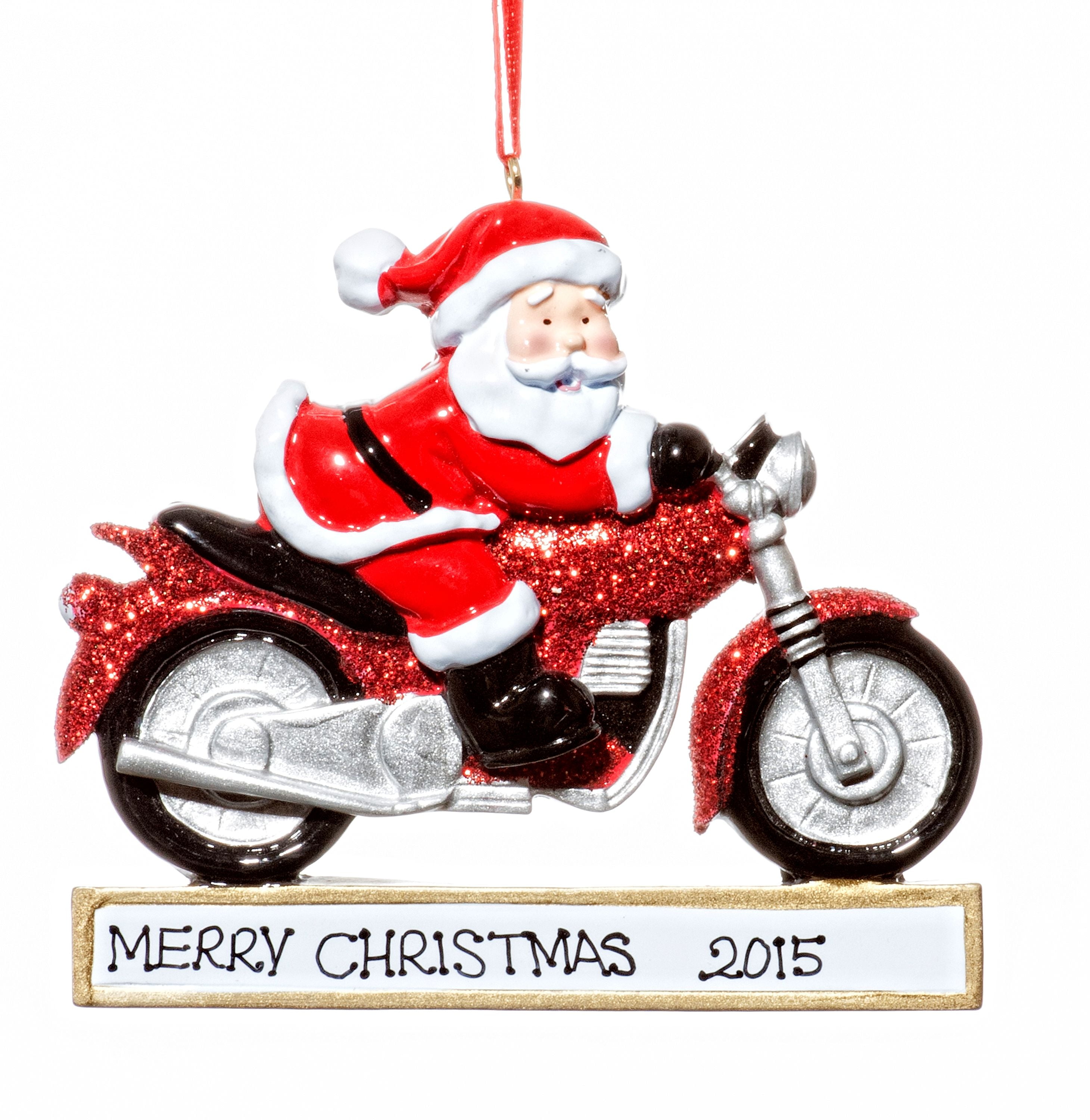 Santa Claus On Motorcycle Christmas Holiday OrnamentFree Name