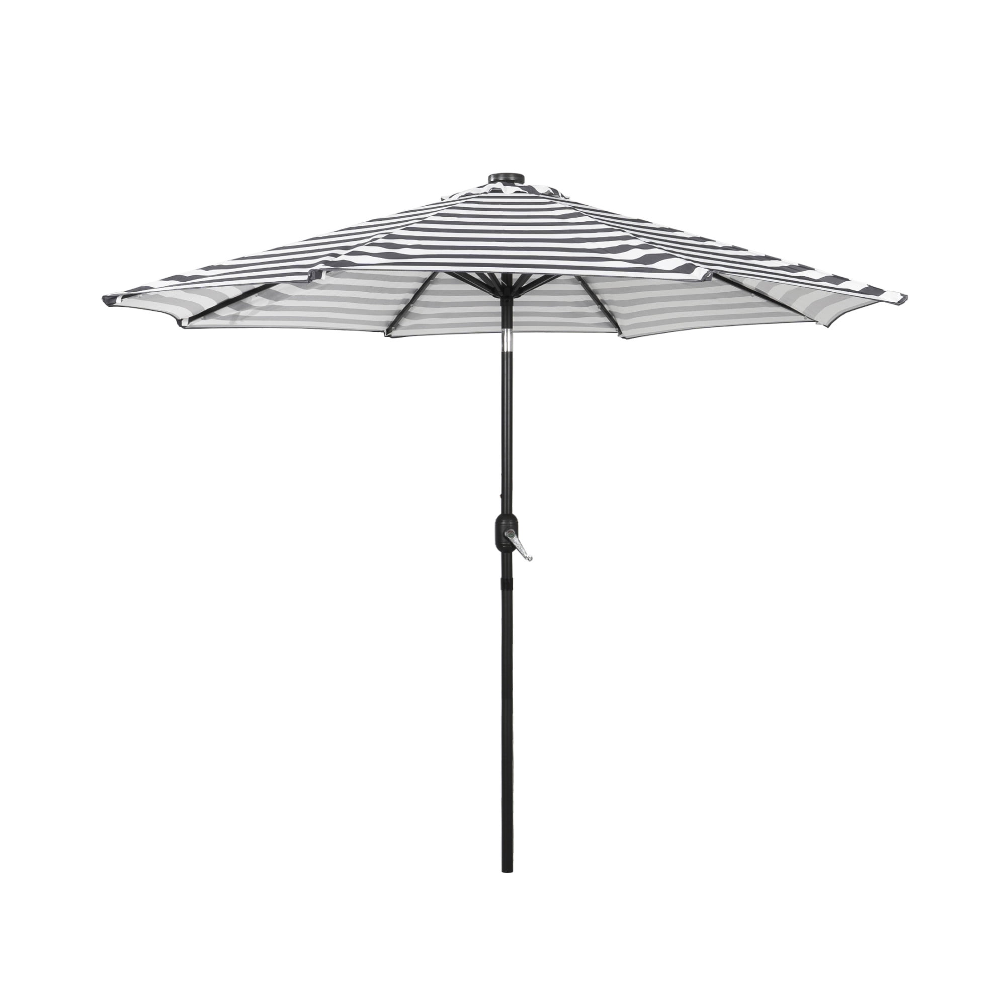 Westin Outdoor 9 Ft SOLAR LED Patio Umbrella with Tilt & Crank for Backyard Garden UV Weather Resistant, Gray/White Stripe