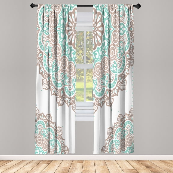Ambesonne Oriental Curtains, Soft Colors Mandala Print, Pair of 28"x63", Warm Taupe