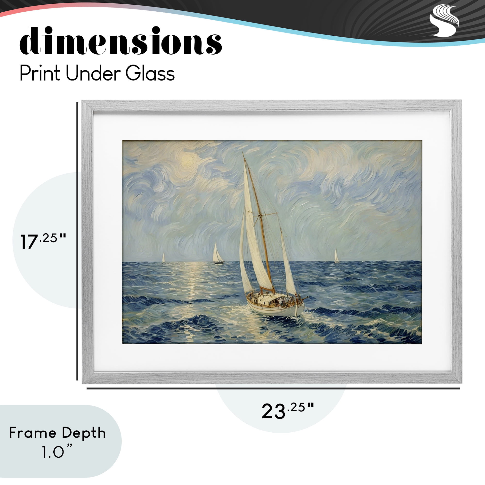 Stupell Industries Sailing Yacht on Blue Sea Gray Framed Print Under Glass, design by Angie Hawke