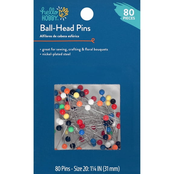 Hello Hobby Ball-Head Pins, Size 20, 80 count