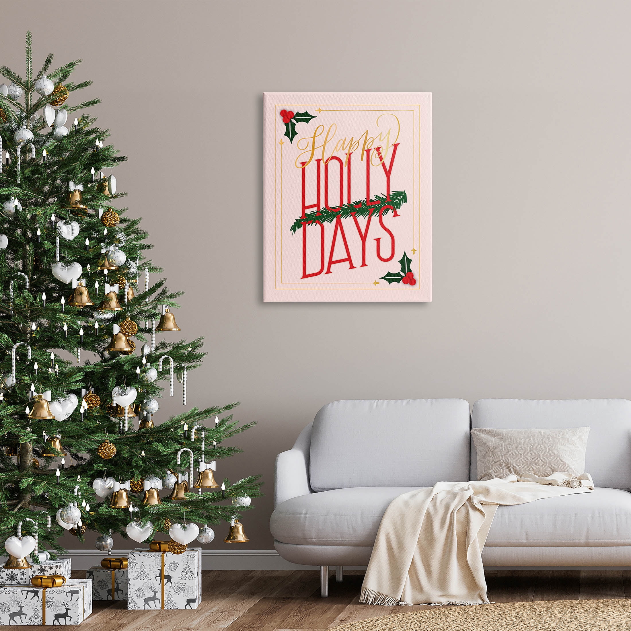 Happy Holly Days Botanical Holiday Holiday Graphic Art Gallery Wrapped Canvas Print Wall Art