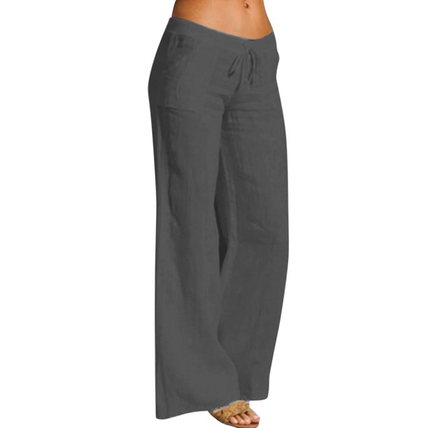 WILLBEST Pantalones Casuales para Mujer, Cintura Elástica, Cordón Ajustable, Pierna Ancha y Larga, Pantalones Holgados de Moda para Uso Diario. Mediana