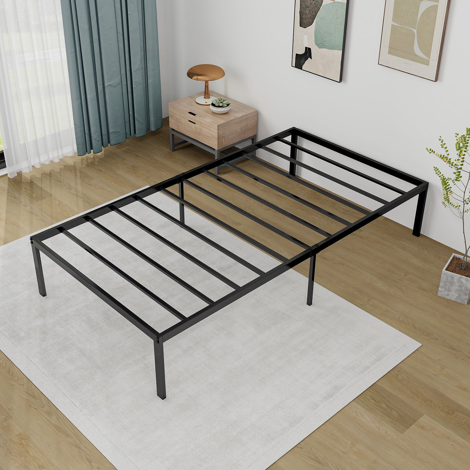 Costway Twin Size Bed Frame 14" Metal Platform Bed Base with Under Bed Storage Space Black