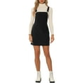 thumbnail image 2 of INSPIRE CHIC Women's Overall Dress Adjustable Strap A-Line Invisible Side Zipper Casual Suspender Skirt L Black, 2 of 6