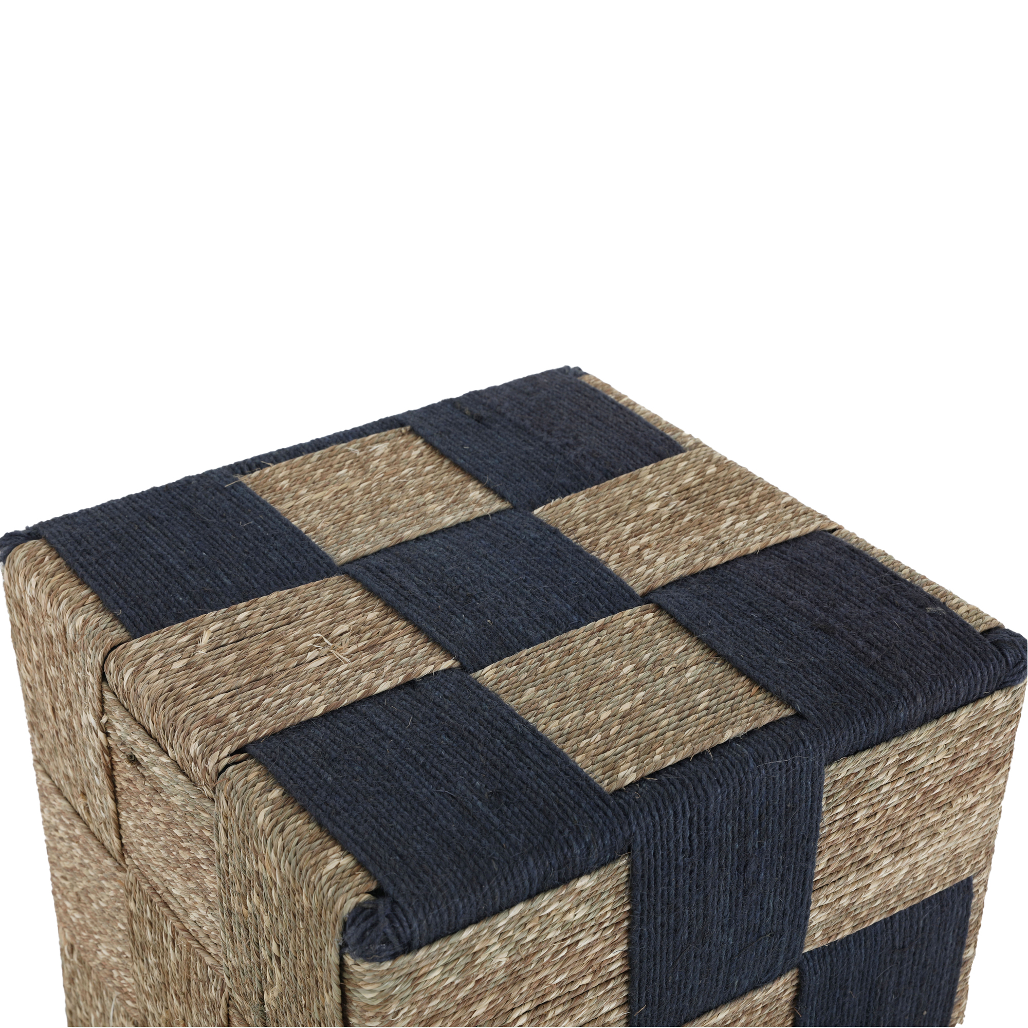 Ox Bay Eros Transitional Wrought Iron Hand Made Indoor Square Stool, Blue/Natural, 17" W x 17" D x 18" H