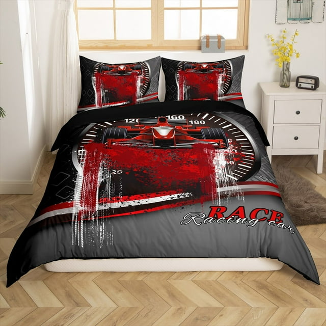 Erosebridal Housse de Couette Voiture de Sport pour Ados pour Tout-Petit, Housse de Couette Voiture de Course pour Tout-Petit, Décor Thème Course, Réversible 2 Pcs