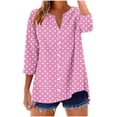 thumbnail image 2 of Tops for Women Plus Size 3/4 Sleeve Polka Dot Printed V-Neck Loose Blouse Top Pink XXL, 2 of 5