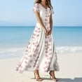 thumbnail image 2 of QIJIE Petite Women Dresses Spring Summer V Neck Vacation Ruffled Short Sleeve Holiday Floral Maxi Dress A-Line Elegant Sundress Boho Beach Wedding Guest Dresses Light pink XS, 2 of 5