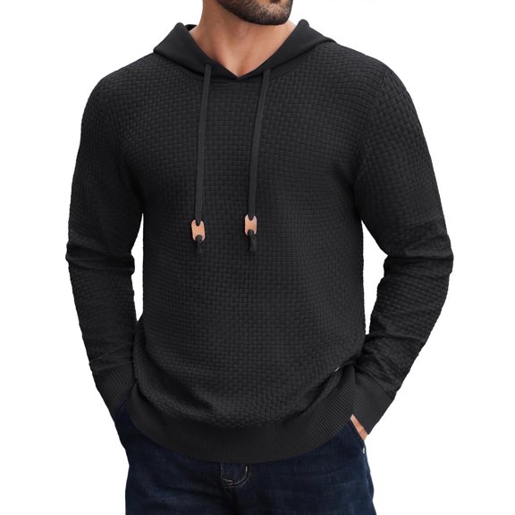 LWavelet Mens Waffle Knit Pullover Hoodie Lightweight Long Sleeve Hooded Sweatshirt Casual Drawstring Top for Everyday Comfort