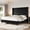 Black, variant on VanAcc Queen Bed Frame with 63" Tall Headboard, Horizontal Fine Corduroy Bed Frame with Upholstered Wingback, Vintage Solid Wood Gourd Legs, Cream