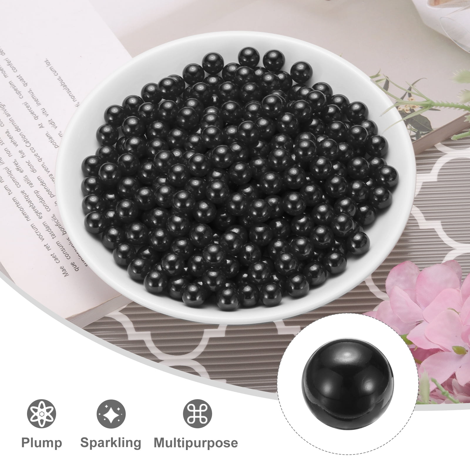 Unique Bargains Round Faux Pearl for Crafting No Hole Pearls for Vase Fillers Black