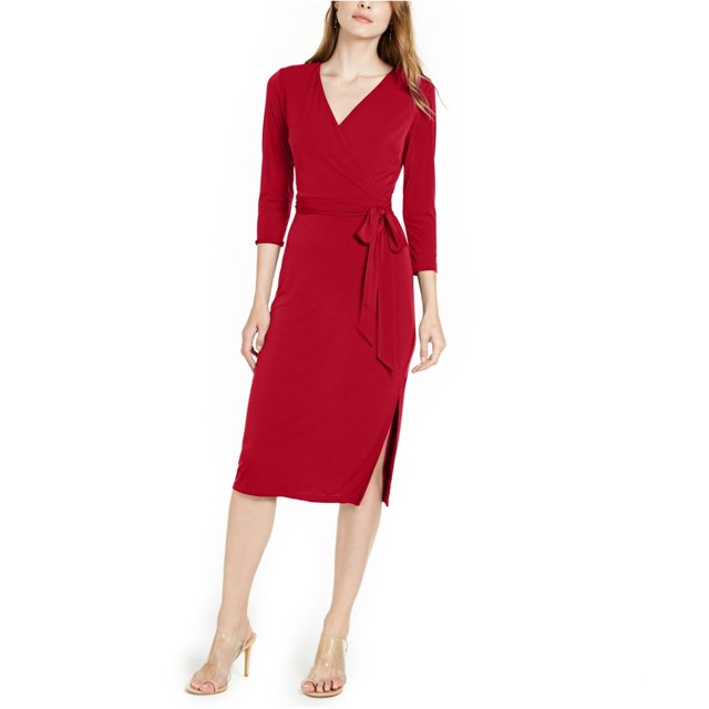 Vestido cruzado sólido I-N-C para Mujer Rojo Mediano
