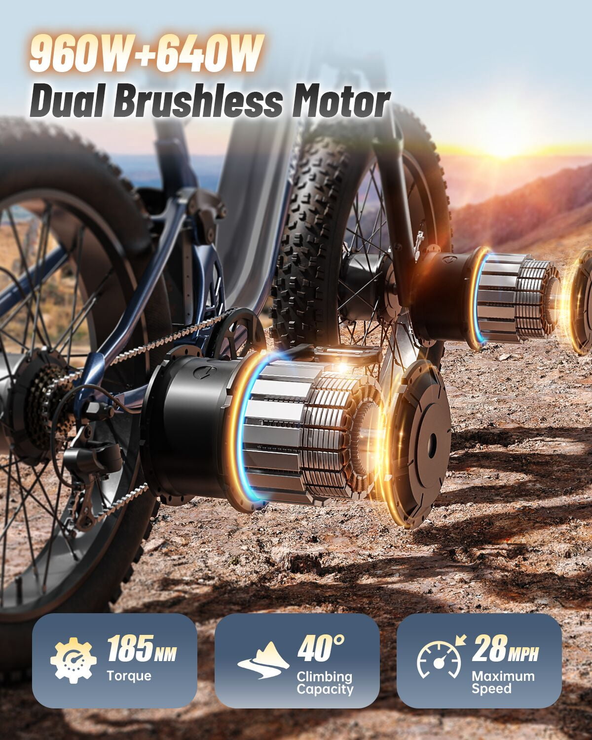 PUCKIPUPPY Dual Motor Electric Bike for Adults 1600W Peak up to 80Miles Range 28mph Max Speed 26" Fat Tire Full Suspension E-Mountain Bike 48V 20AH Battery 8 Speed Ebike, Comply with UL2849 By SGS