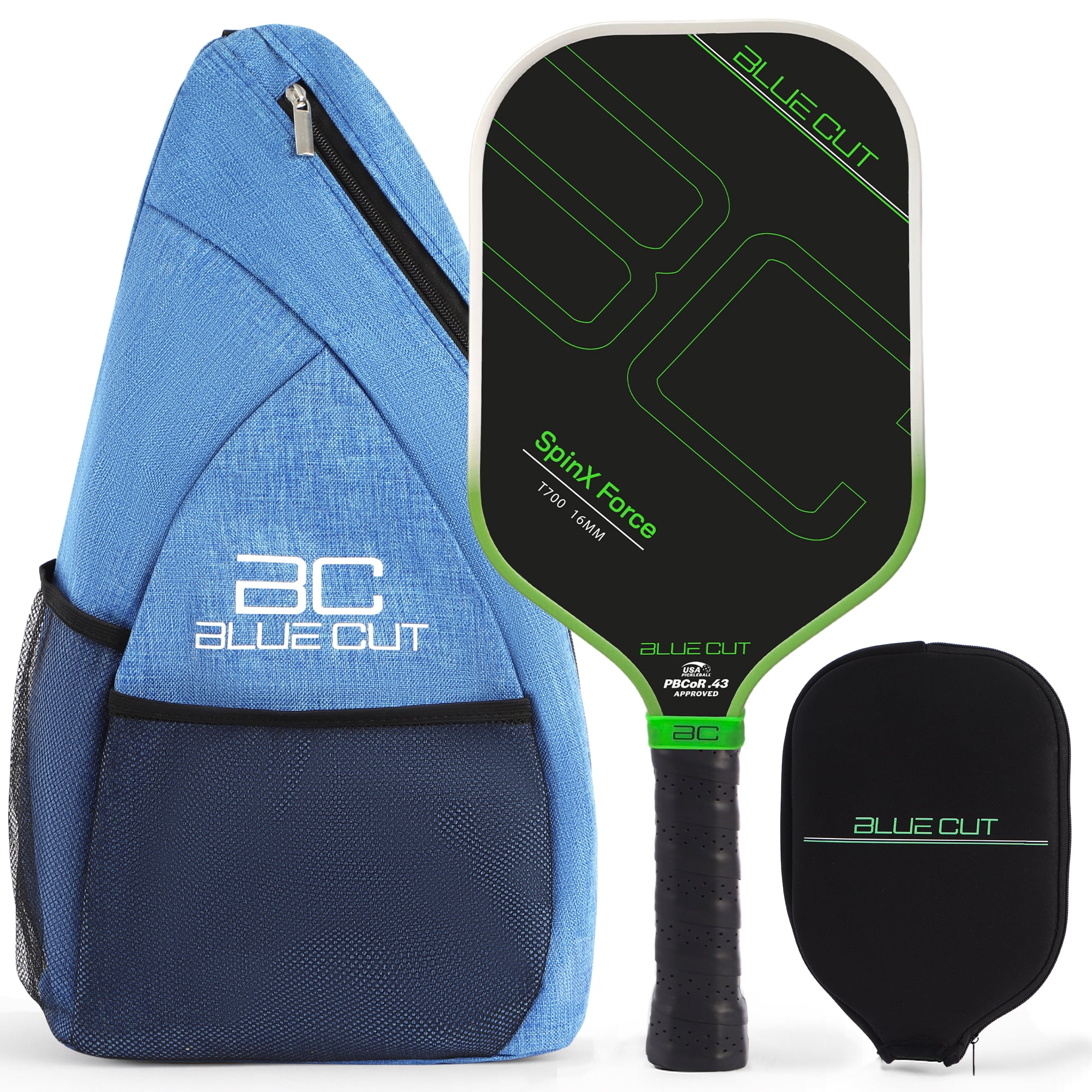 Blue Cut Pickleball Paddle – USAPA Approved Pickleball Paddles Racket with T700 Carbon Fiber, 16mm Honeycomb Core, Spin Surface, Pro Power Speed & Control – Includes Carry Bag