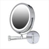 OVENTE 7" Lighted Wall Mount Makeup Mirror, 1X & 7X Magnifier, Adjustable Double Sided Round LED, Extend, Retractable & Folding Arm, Compact & Cordless, Battery Powered Polished Chrome MFW70CH1X7X