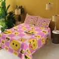 thumbnail image 2 of Ambesonne Pop Art Emoji Fitted & Top Sheet Set with Sham, Check Back Fun Faces, Pink Blush Mustard, 2 of 5