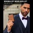 thumbnail image 3 of Ultra-Thin Men's Wallet - Brown Anti-Theft Leather Bi-Fold RFID-Blocking Card Holder with Pop-Up Magnetic Aluminum Wallet and Cash Clip Wallet For Men, 3 of 7
