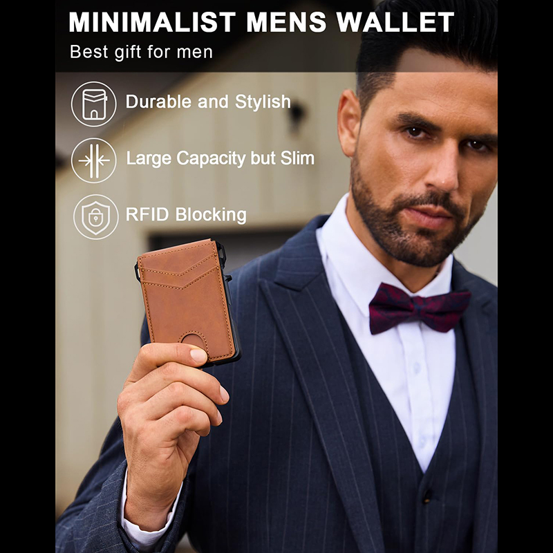 VGUCKI Ultra-Thin Brown Leather Bifold Wallet with RFID Blocking photo 2