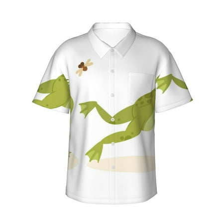 Ocsxa Hunting Frog Print Hawaiian Shirt for Men Casual Button-Down Shirts Beach Shirts-X-Large