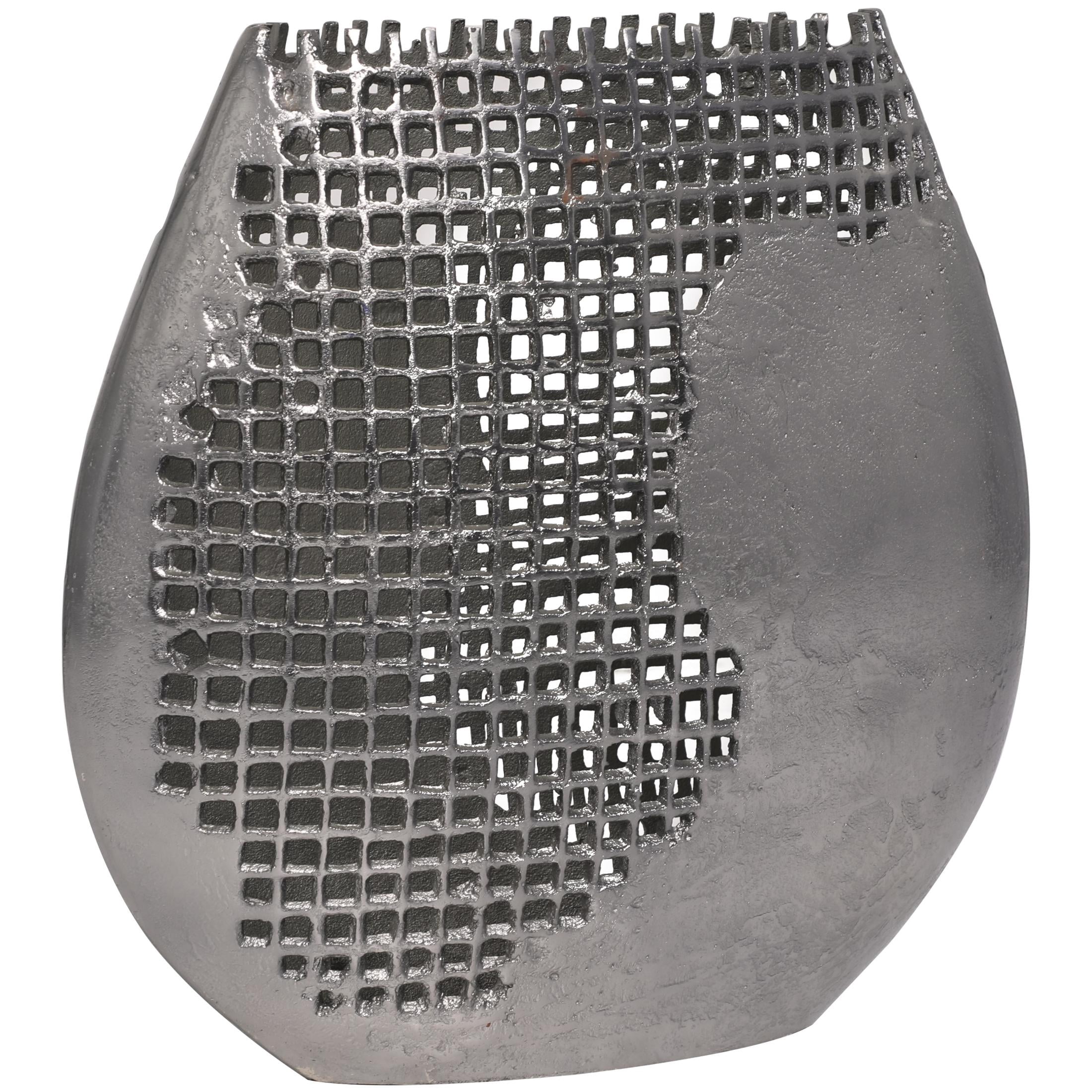 DecMode 15" Abstract Grid Inspired Dark Gray Aluminum Metal Vase with Open Frame Design