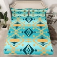 thumbnail image 3 of Homewish Adult Turquoise Aztec Twin Sheet Sets, Chic Triangle Abstract Twin Fitted Sheet, Western Hippie Bohemian Flat Sheet, Luxury Bedroom Decor, 3-Piece, 3 of 8
