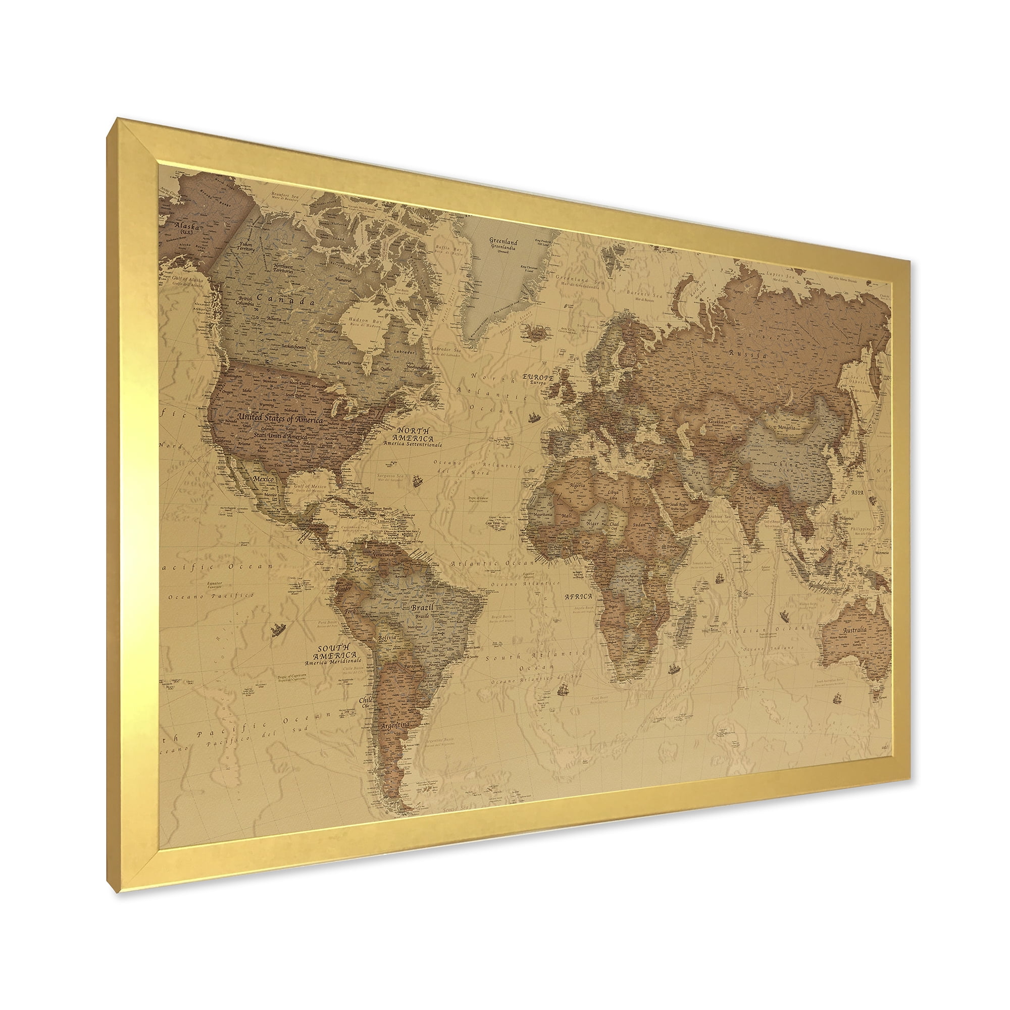 Designart 'Ancient World Map III' Vintage Framed Art Print