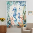 thumbnail image 2 of Seahorse Coastal Sheer Curtains 54 Inches Long, Summer Nautical Starfish Coral Beige Light Filering Curtains, Breathable Simi Curtain Privacy Drapes for Kitchen Bathroom Small Window Treatment, 2 of 9