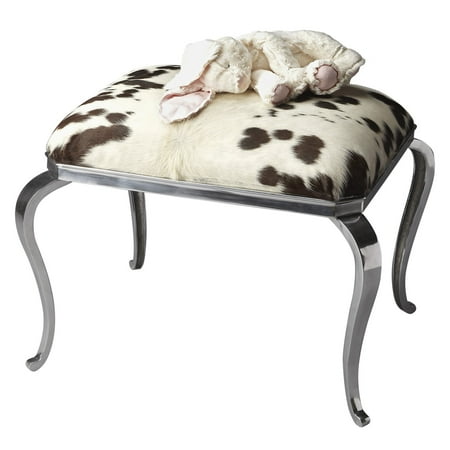 Cowhide Foot Stool Ottoman with Nickel Legs
