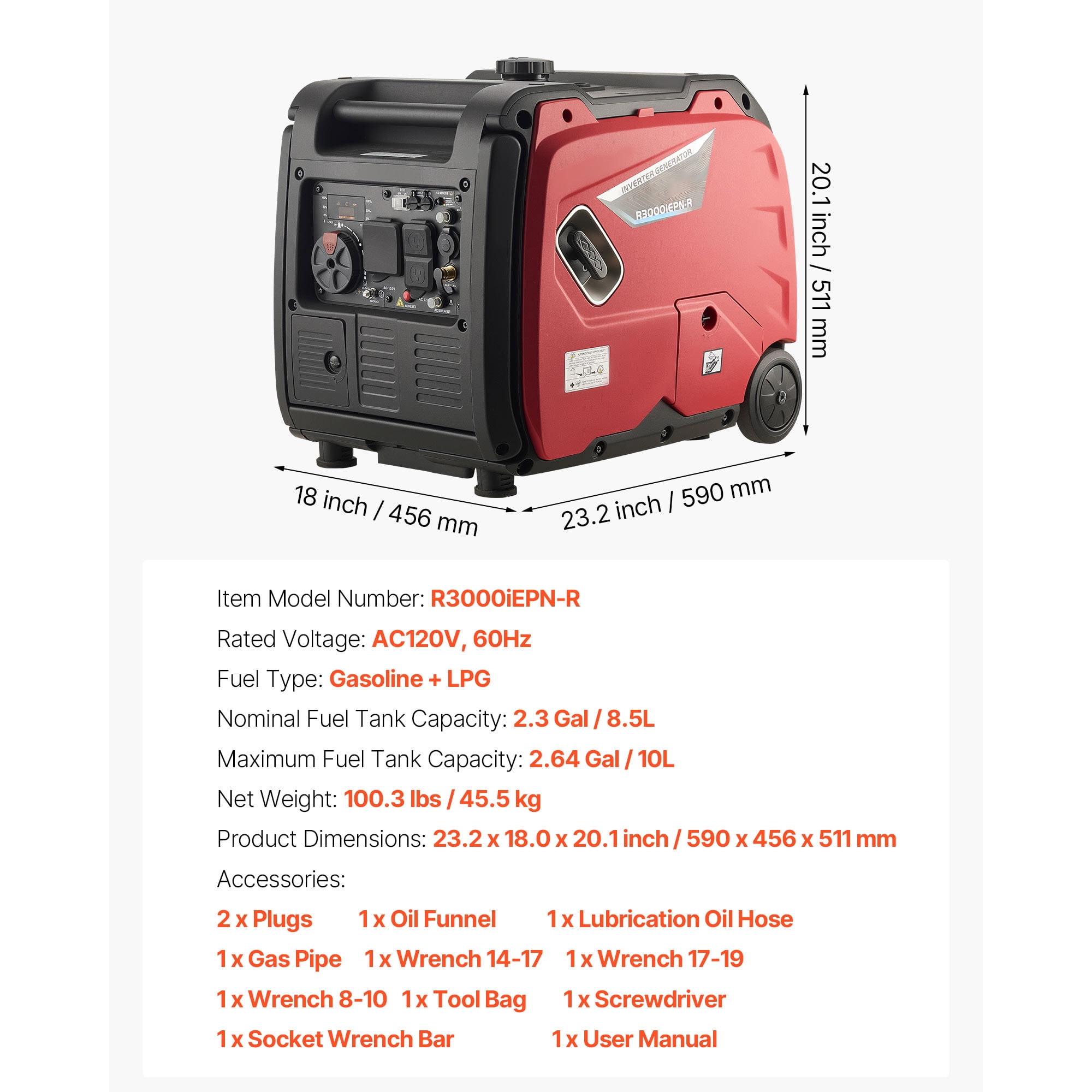 KFFKFF 4200W Peak Watt Quiet Dual Fuel Inverter Generator, Gas & LPG Powered, Reliable Power Supply with CO Sensor, RV-Compatible 8.3A Outlet, Extended Operation for Home and Outdoor Use