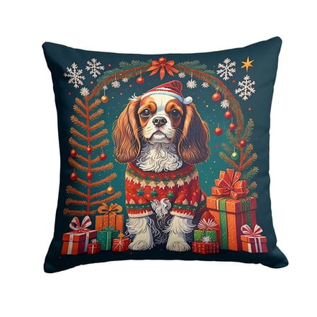 14 x 14 in. Unisex Cavalier King Charles Spaniel Christmas Fabric Decorative Pillow
