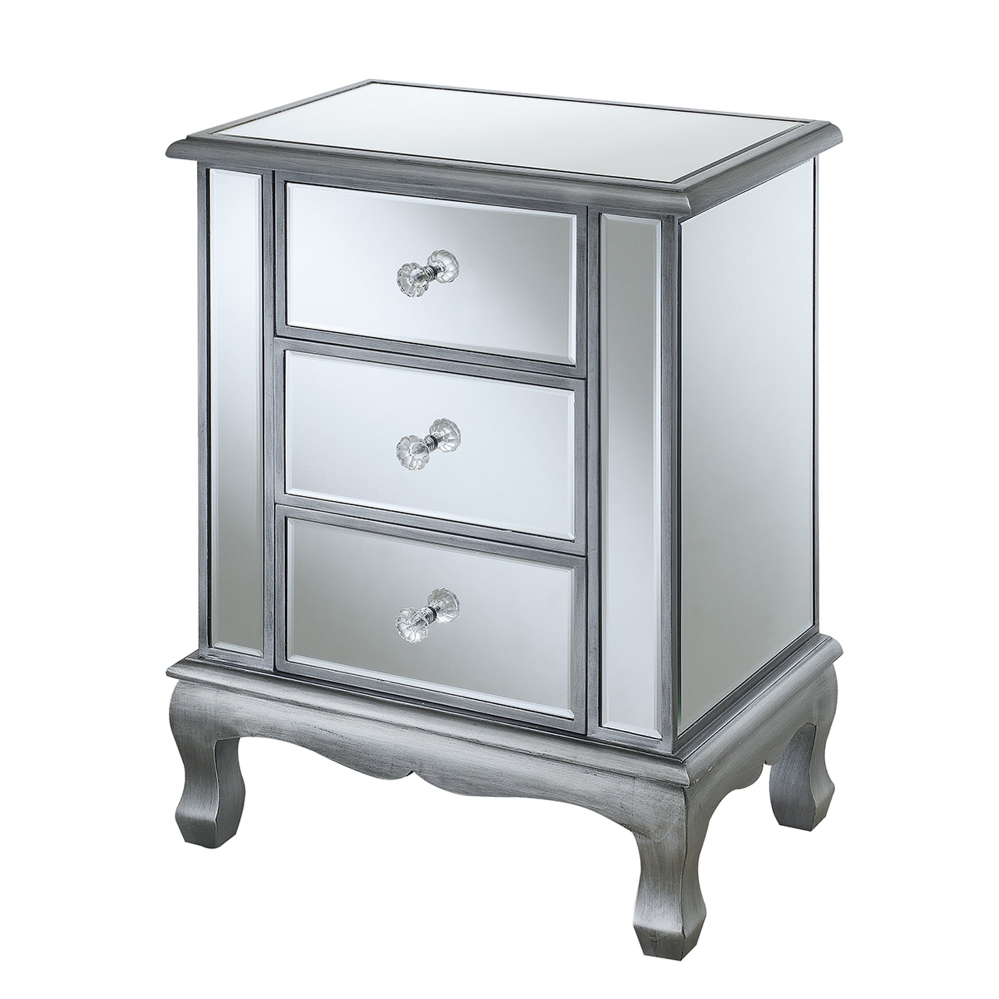 Weathered White Gold Coast 3 Drawer Mirrored End Table U12-163 Mirror Finish 