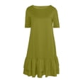 thumbnail image 4 of Women's Casual Short Sleeve T‑Shirt Dress Solid Color Straight Cut Double Flounce Hem Loose Fit Dress Army Green XL(XL), 4 of 6