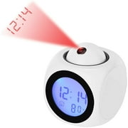 Horloge Digitale de Projection Silencieux LED Reveille-Matin 12/24h Réveil Projection Plafond Commande Vocale Affichage Temps Température Alarme Snooze Reveil Numérique(blanche)