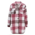thumbnail image 4 of Fanxing Clearance Deals Women's Flannel Trench Coats Long Cardigans Plaid Shacket Jackets Long Sleeve Mid Length Pea Coats Lapel Blend Tartan Outwear Pink,XXL, 4 of 8