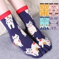 thumbnail image 2 of Women Split Toe Kimono Tabi Crew Socks Cute Cartoon for Cat Floral Bunny Print Flip Flop Sandal Japanese Ninja Geta Hosi, 2 of 15