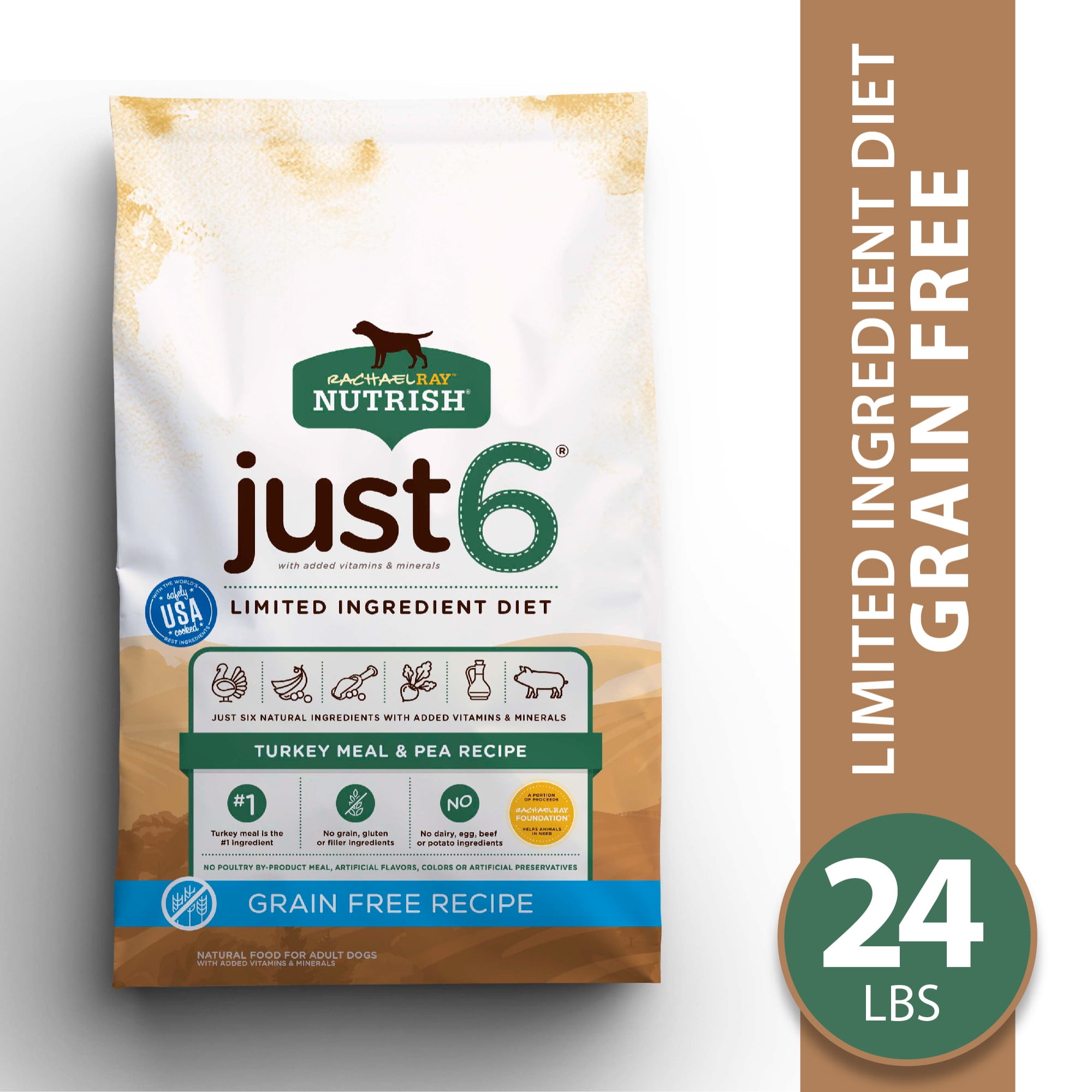 Rachael Ray Nutrish Just 6 Natural Dry Dog Food Grain Free Turkey Meal Pea Limited Ingredient Diet 24 lbs Walmart