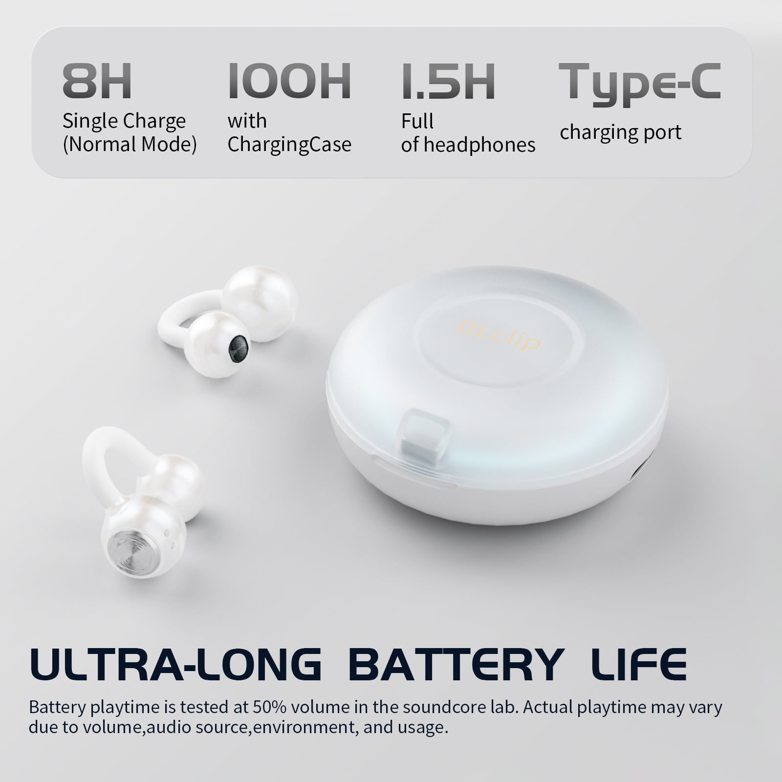 Open Ear Clip on Earbuds, 80H Play Bluetooth 5.3 Wireless Headphones, IPX4 Waterproof, HD Sound & Secure Fit, Comfortable Lightweight Gym Headphones for Running, Workouts（Pearl White）